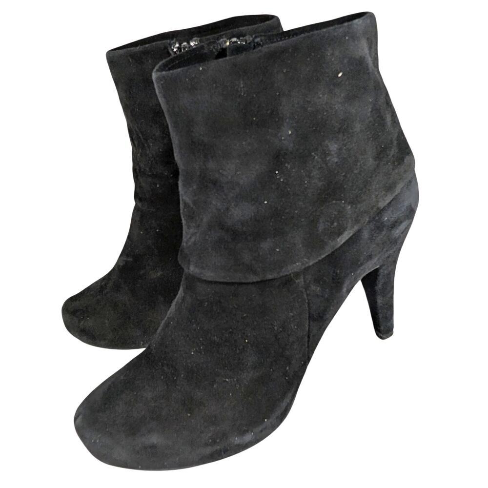 MICHAEL SHANNON! BLACK GENUINE SUEDE LEATHER HIDDEN PLATFORM ANKLE BOOTS! SZ 8M